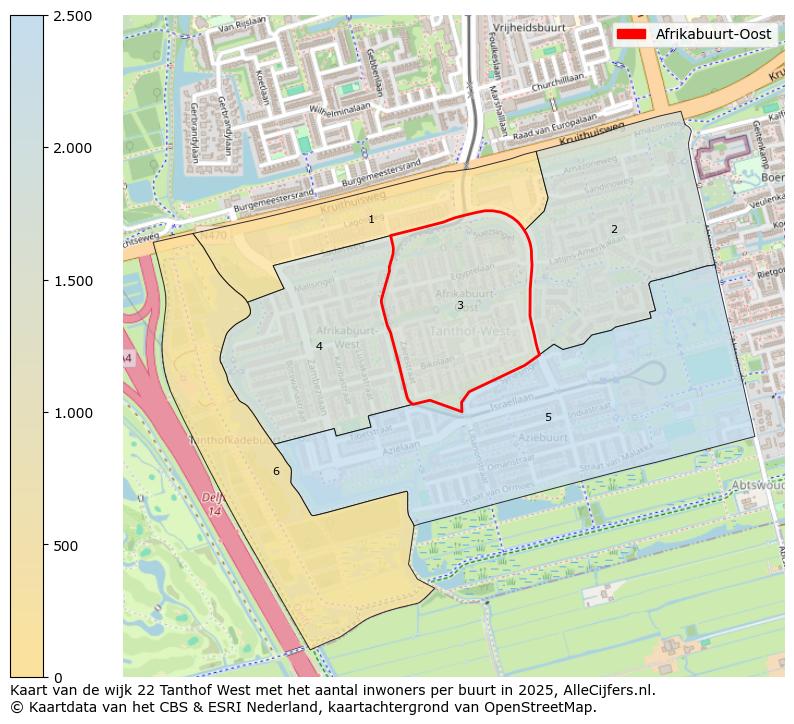 Afbeelding van de Afrikabuurt-Oost op de kaart.