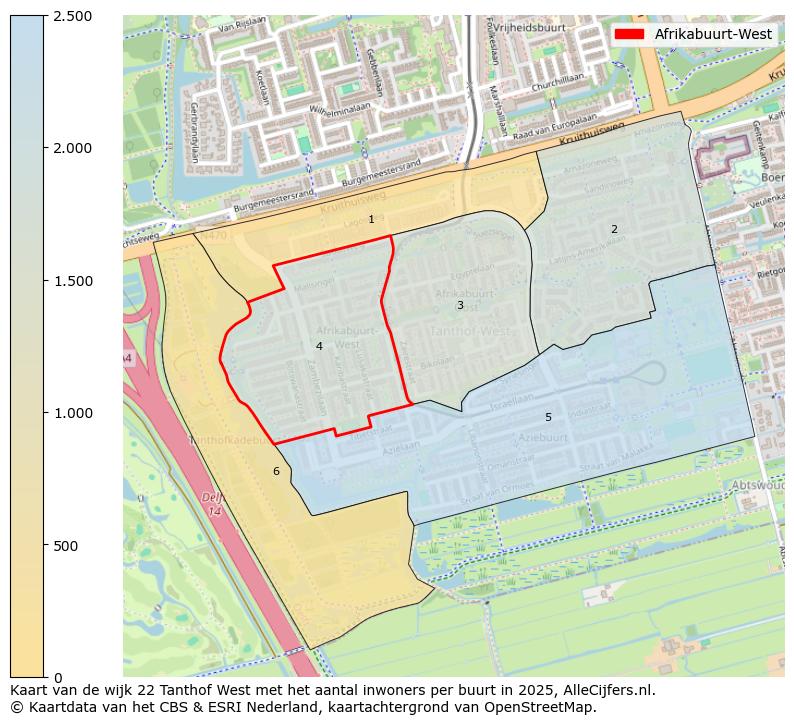 Afbeelding van de Afrikabuurt-West op de kaart.