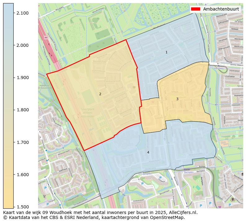 Afbeelding van de Ambachtenbuurt op de kaart.