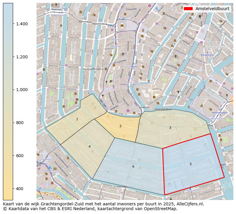 Afbeelding van de Amstelveldbuurt op de kaart.