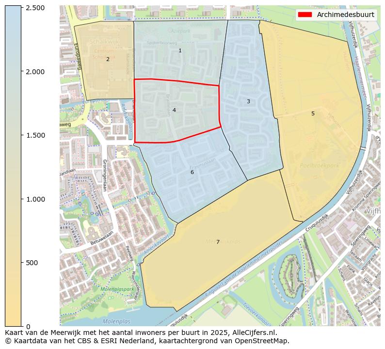 Afbeelding van de Archimedesbuurt op de kaart.