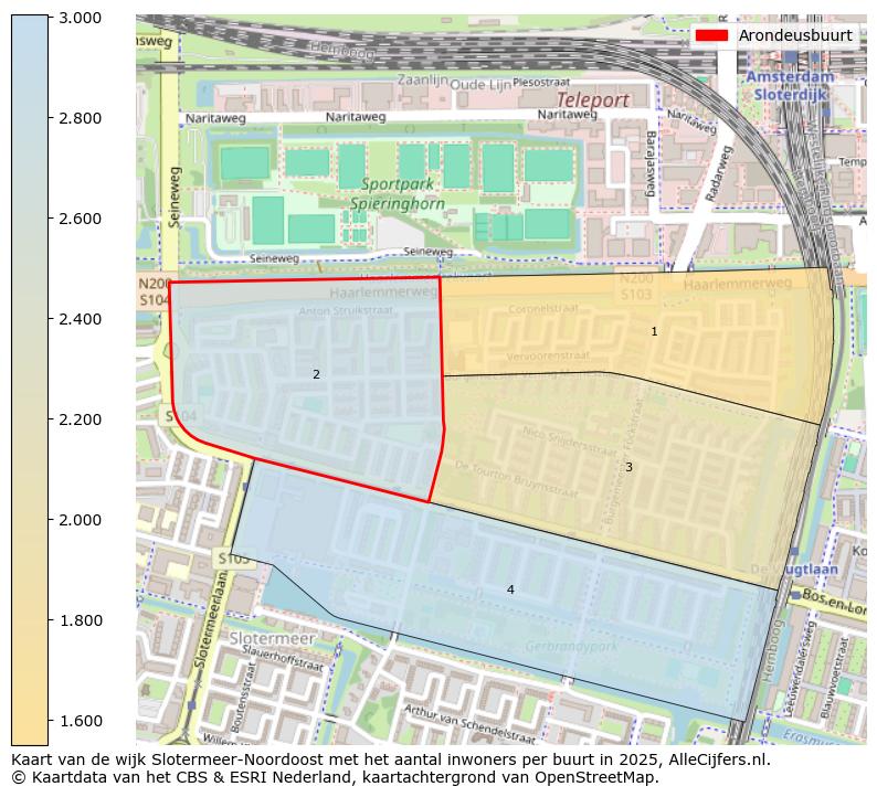 Afbeelding van de Arondeusbuurt op de kaart.