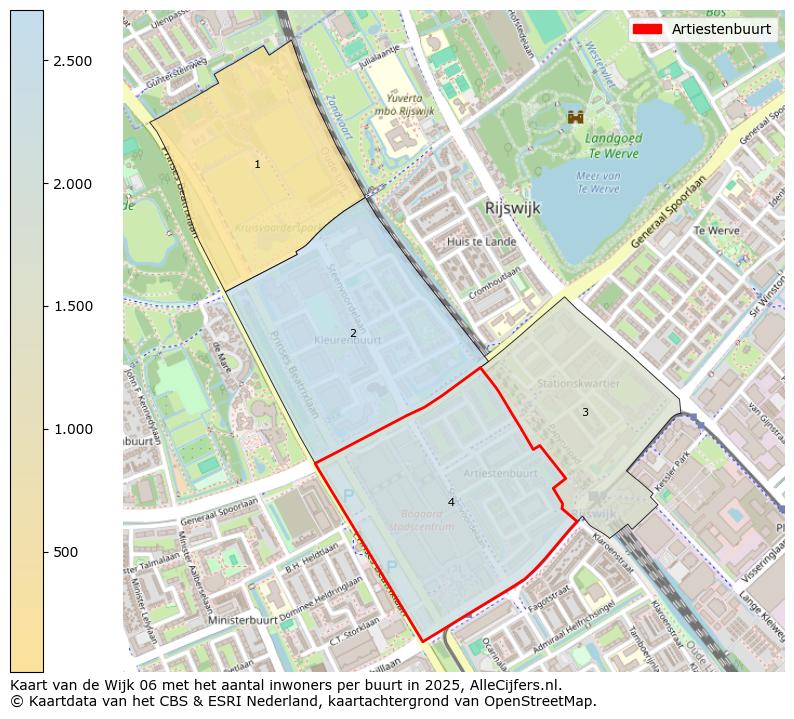 Afbeelding van de Artiestenbuurt op de kaart.