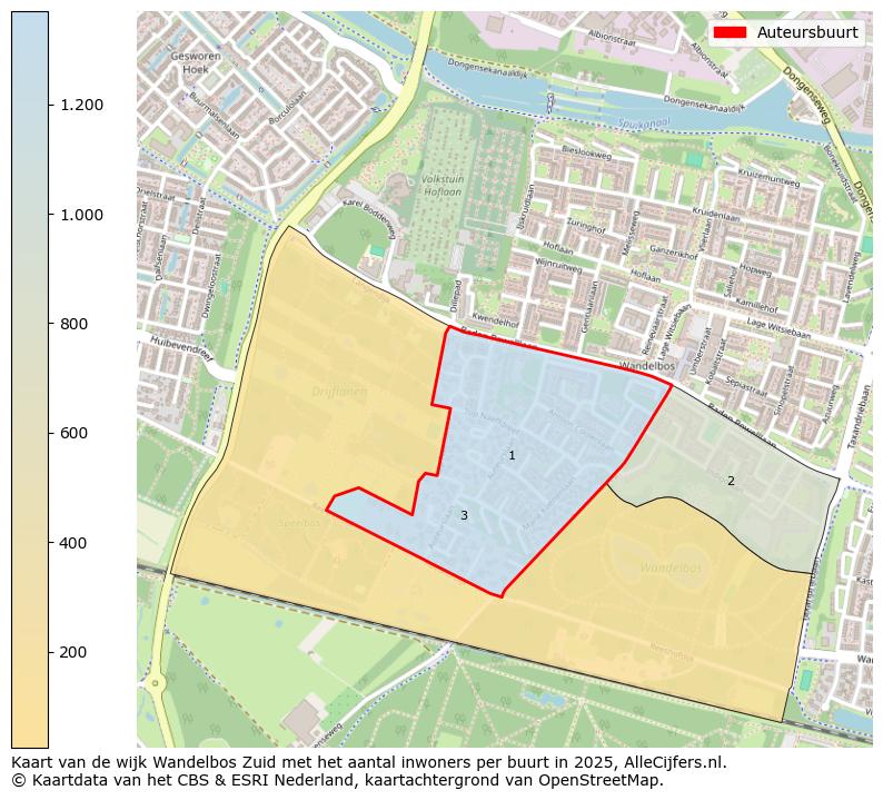 Afbeelding van de Auteursbuurt op de kaart.