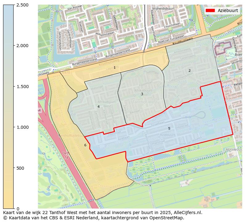 Afbeelding van de Aziëbuurt op de kaart.