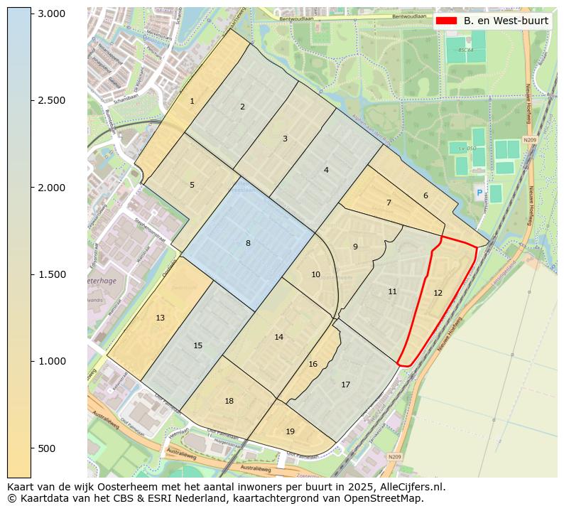 Afbeelding van de B. en West-buurt op de kaart.