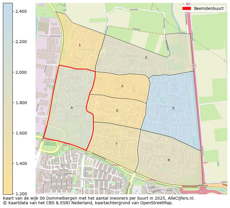 Afbeelding van de Beemdenbuurt op de kaart.
