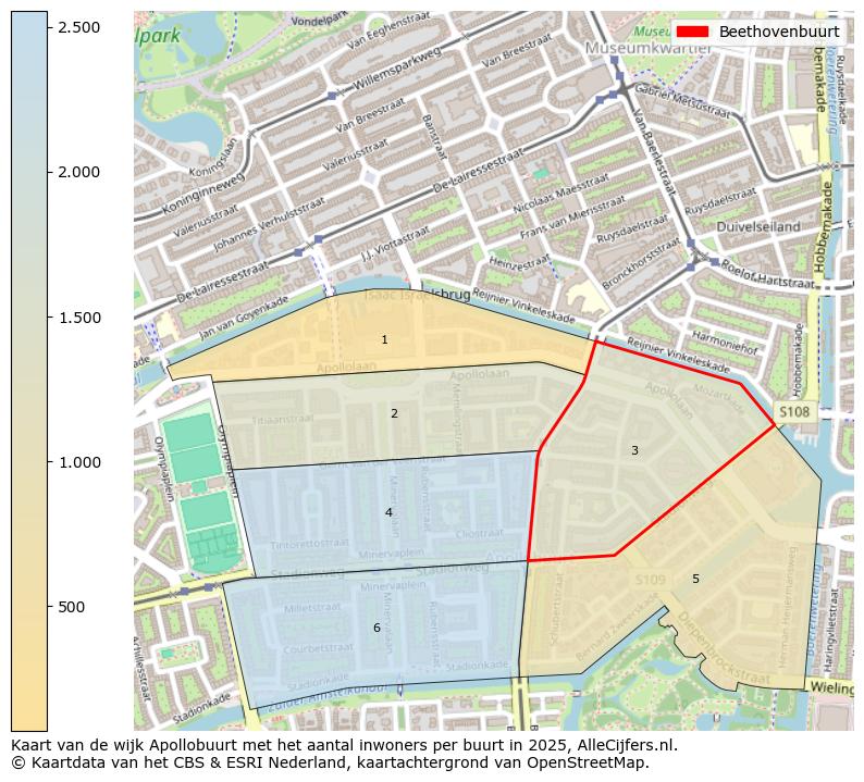 Afbeelding van de Beethovenbuurt op de kaart.