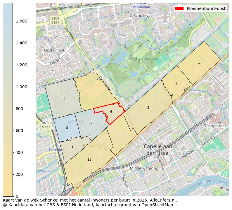 Afbeelding van de Bloemenbuurt-oost op de kaart.