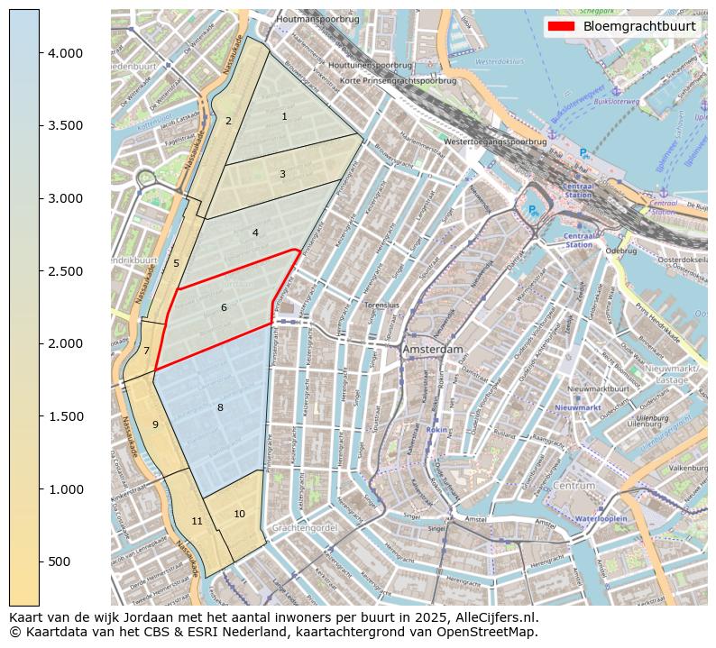 Afbeelding van de Bloemgrachtbuurt op de kaart.