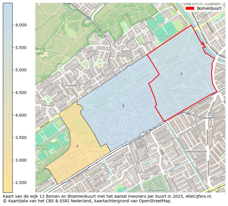 Afbeelding van de Bomenbuurt op de kaart.