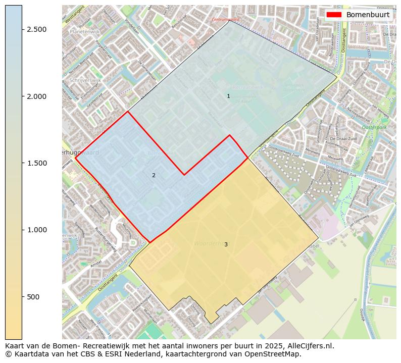 Afbeelding van de Bomenbuurt op de kaart.