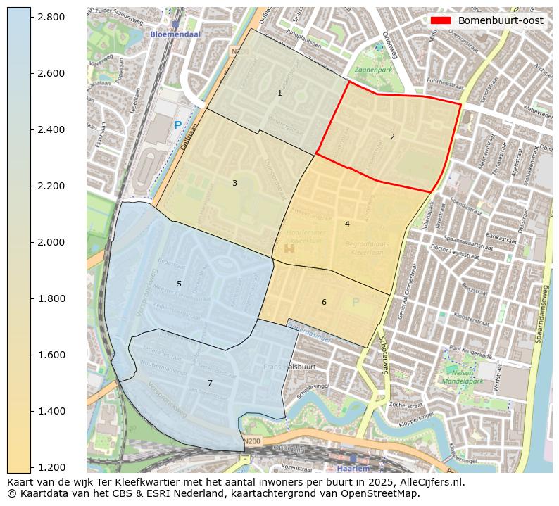Afbeelding van de Bomenbuurt-oost op de kaart.