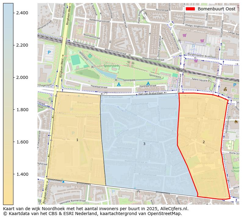 Afbeelding van de Bomenbuurt Oost op de kaart.