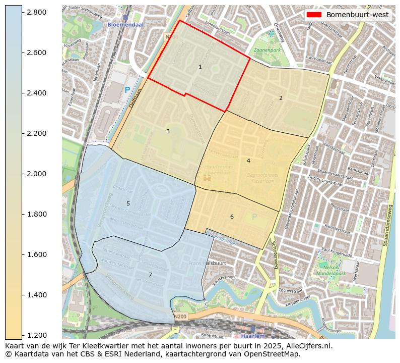 Afbeelding van de Bomenbuurt-west op de kaart.