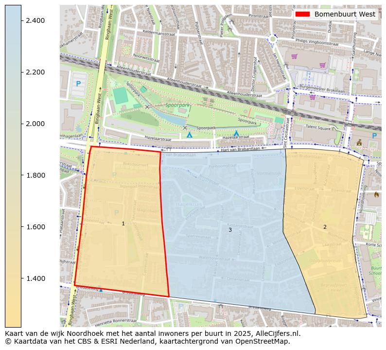 Afbeelding van de Bomenbuurt West op de kaart.