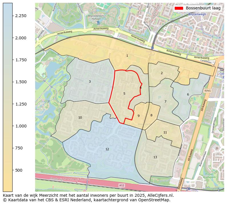 Afbeelding van de Bossenbuurt laag op de kaart.