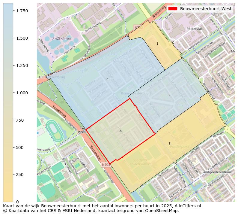 Afbeelding van de Bouwmeesterbuurt West op de kaart.