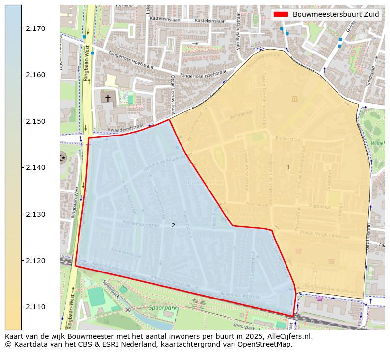 Afbeelding van de Bouwmeestersbuurt Zuid op de kaart.