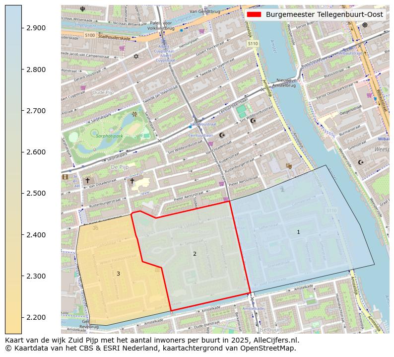 Afbeelding van de Burgemeester Tellegenbuurt-Oost op de kaart.