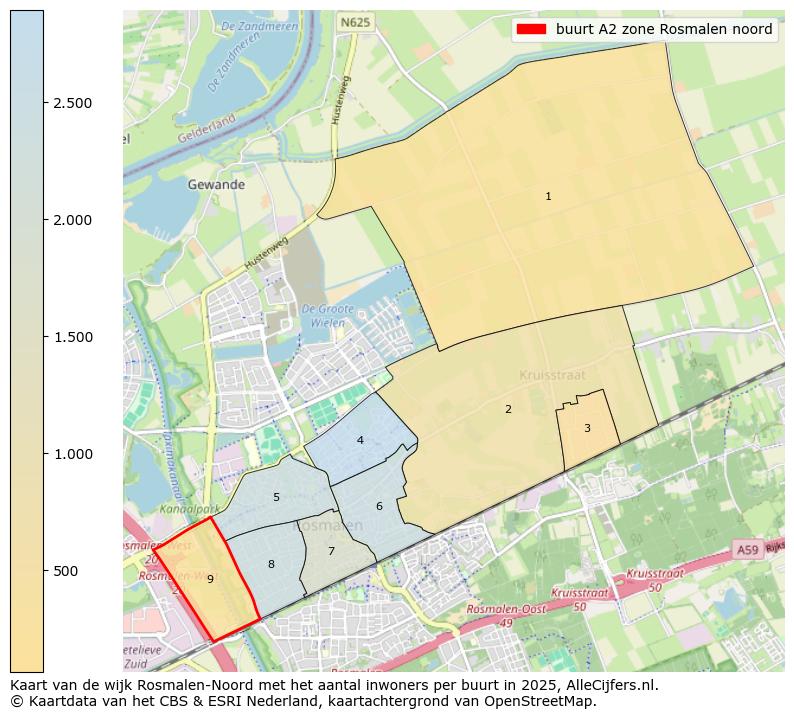 Afbeelding van de buurt A2 zone Rosmalen noord op de kaart.