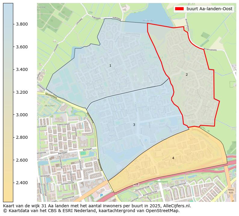 Afbeelding van de buurt Aa-landen-Oost op de kaart.