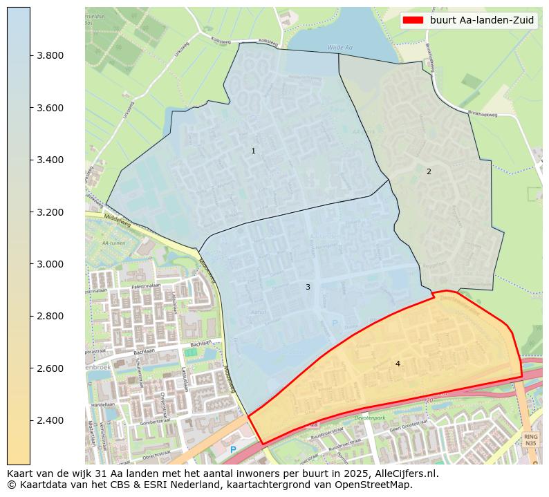 Afbeelding van de buurt Aa-landen-Zuid op de kaart.