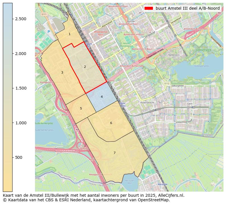 Afbeelding van de buurt Amstel III deel A/B-Noord op de kaart.