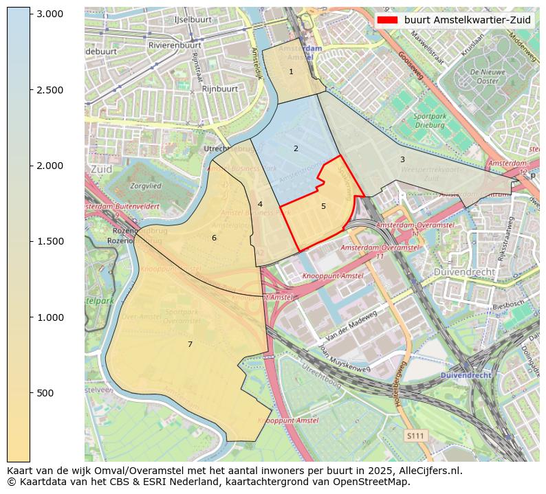 Afbeelding van de buurt Amstelkwartier-Zuid op de kaart.