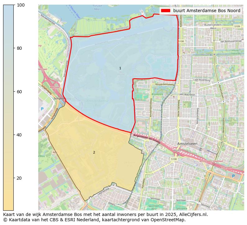 Afbeelding van de buurt Amsterdamse Bos Noord op de kaart.