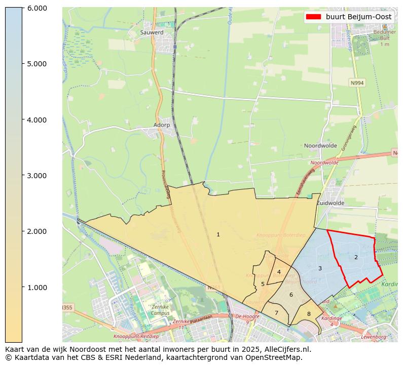Afbeelding van de buurt Beijum-Oost op de kaart.