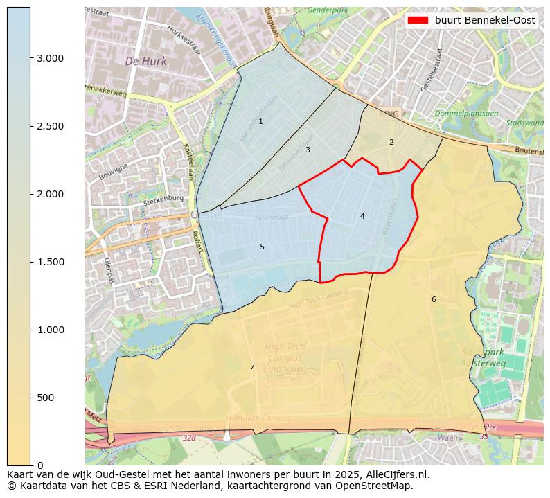Afbeelding van de buurt Bennekel-Oost op de kaart.