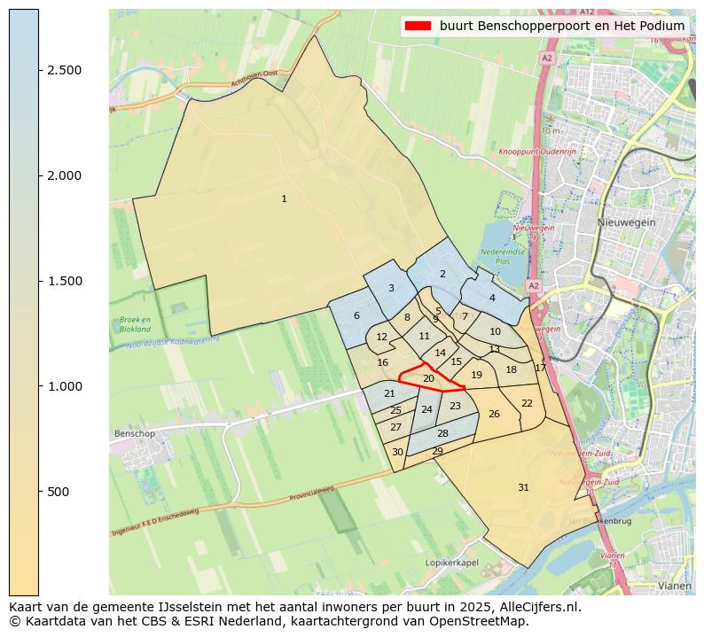 Afbeelding van de buurt Benschopperpoort en Het Podium op de kaart.