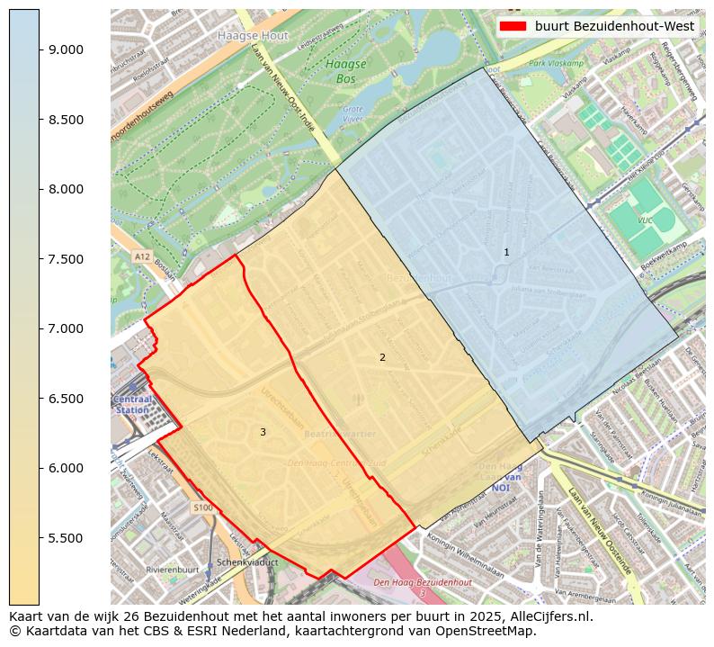 Afbeelding van de buurt Bezuidenhout-West op de kaart.
