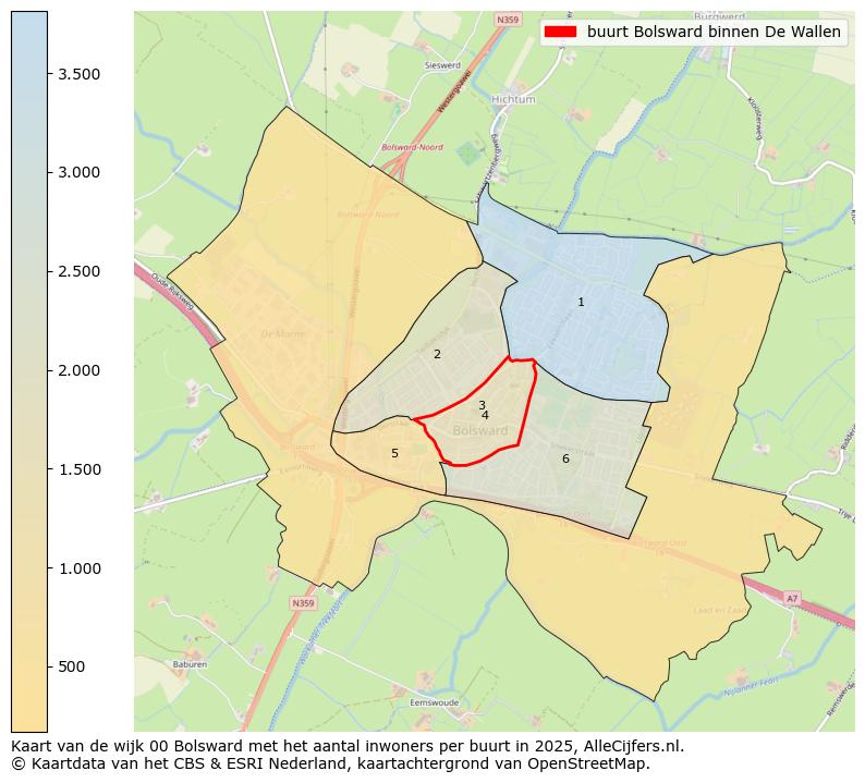 Afbeelding van de buurt Bolsward binnen De Wallen op de kaart.