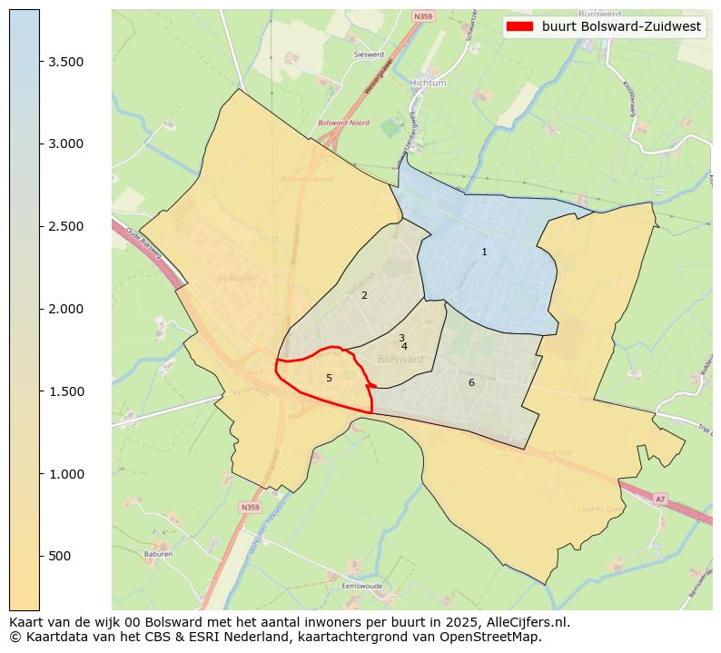 Afbeelding van de buurt Bolsward-Zuidwest op de kaart.