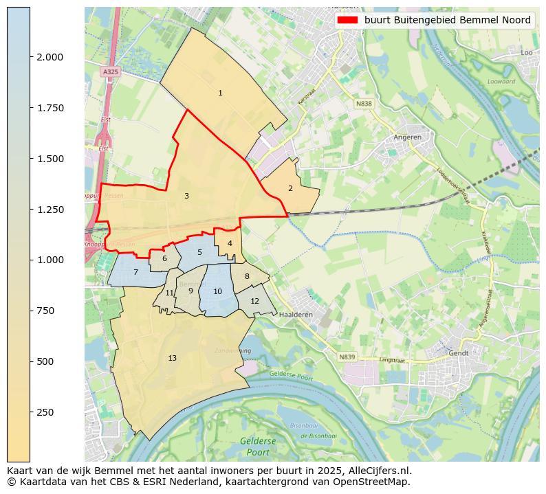 Afbeelding van de buurt Buitengebied Bemmel Noord op de kaart.