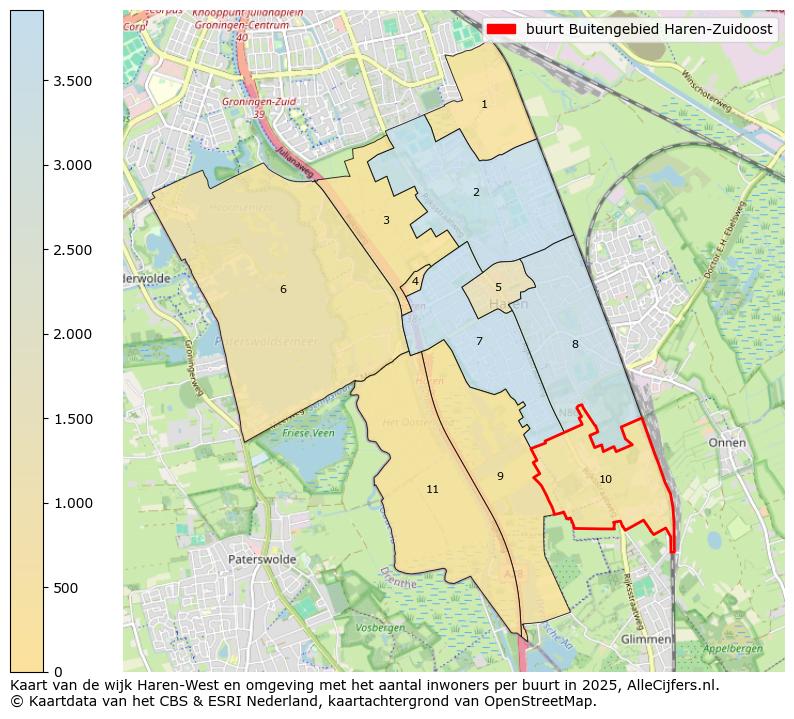 Afbeelding van de buurt Buitengebied Haren-Zuidoost op de kaart.