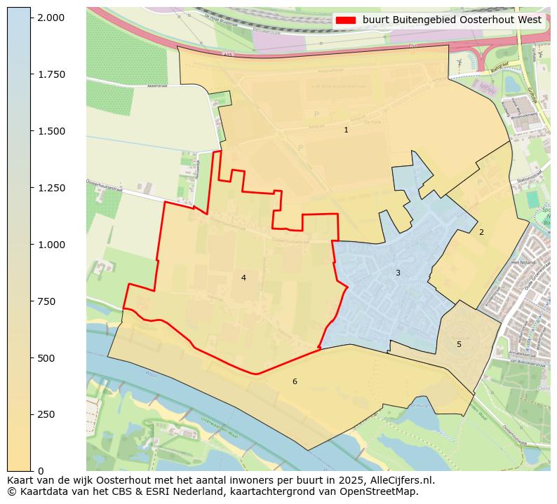 Afbeelding van de buurt Buitengebied Oosterhout West op de kaart.