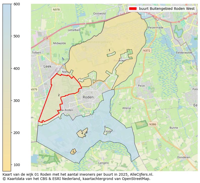Afbeelding van de buurt Buitengebied Roden West op de kaart.