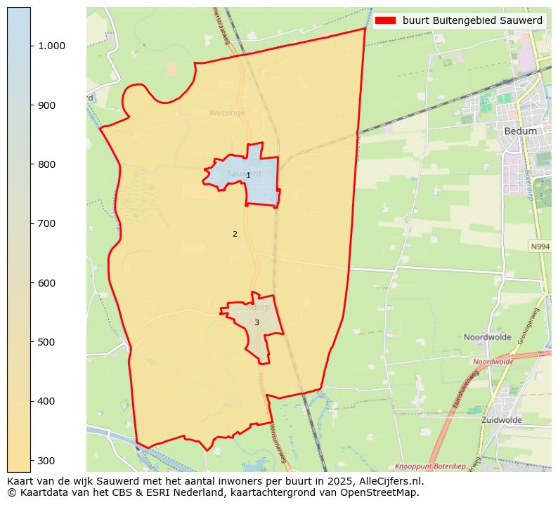 Afbeelding van de buurt Buitengebied Sauwerd op de kaart.