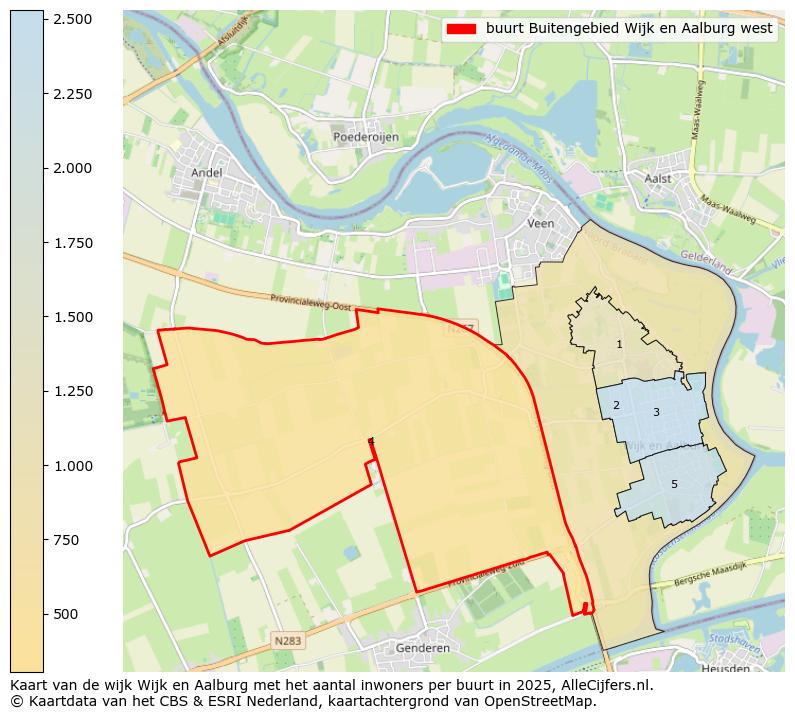 Afbeelding van de buurt Buitengebied Wijk en Aalburg west op de kaart.