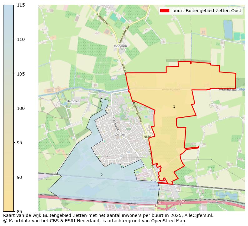 Afbeelding van de buurt Buitengebied Zetten Oost op de kaart.