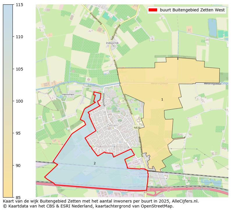 Afbeelding van de buurt Buitengebied Zetten West op de kaart.
