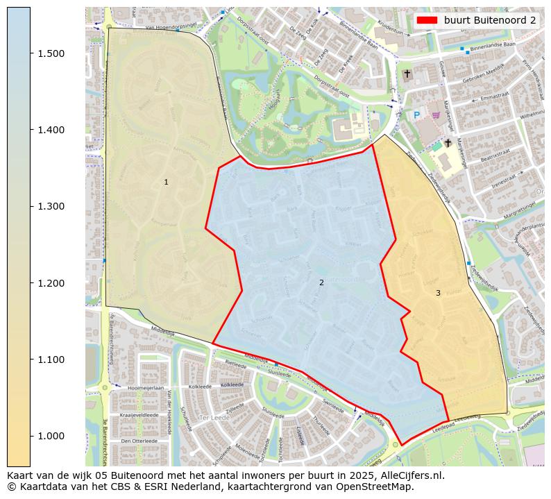 Afbeelding van de buurt Buitenoord 2 op de kaart.