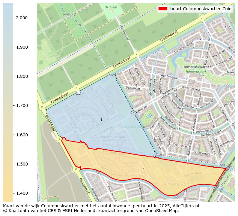 Afbeelding van de buurt Columbuskwartier Zuid op de kaart.