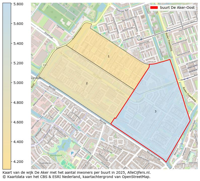 Afbeelding van de buurt De Aker-Oost op de kaart.