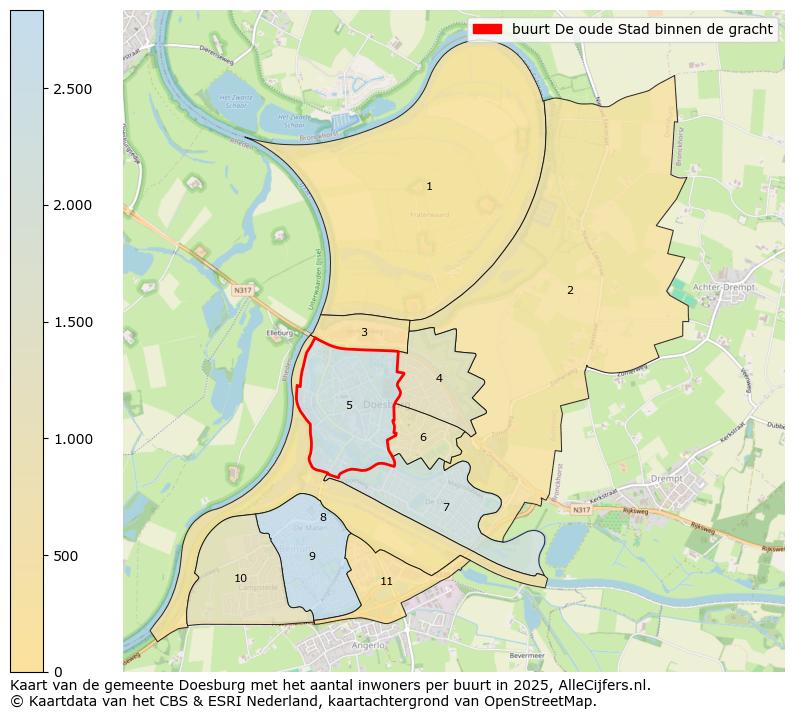 Afbeelding van de buurt De oude Stad binnen de gracht op de kaart.