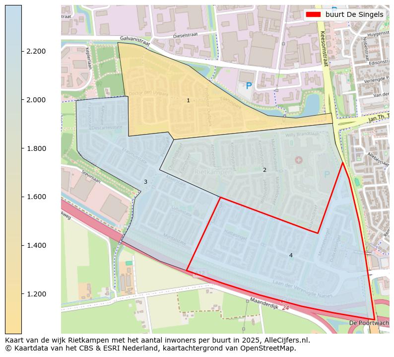 Afbeelding van de buurt De Singels op de kaart.