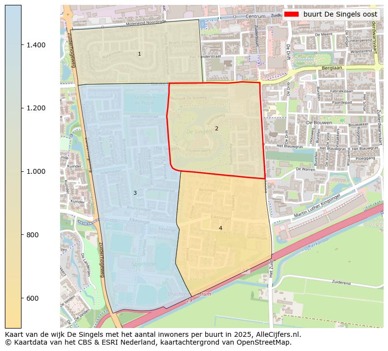 Afbeelding van de buurt De Singels oost op de kaart.